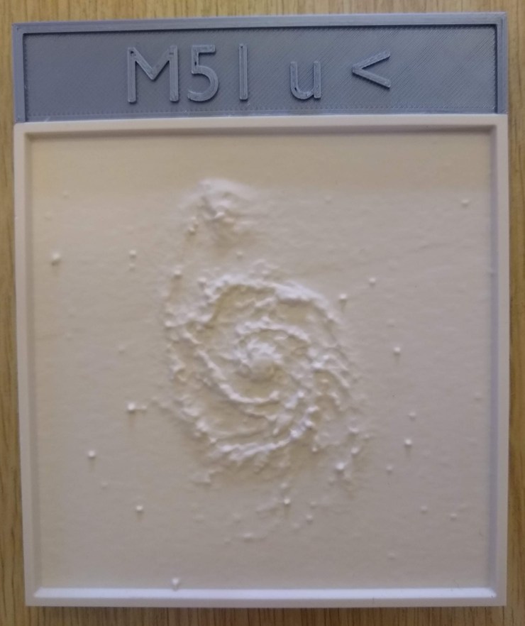 M51 u-band galaxy master with the 3D printed name plate attached.