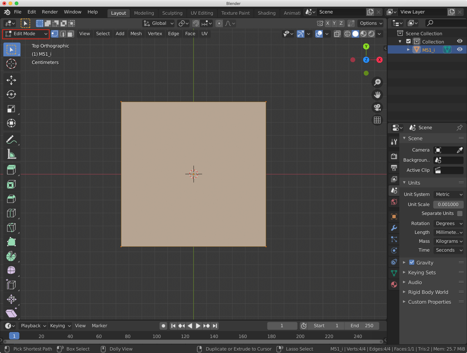 Blender with the view-prot in Edit mode. A red box is drawn around the mode toggle menu.