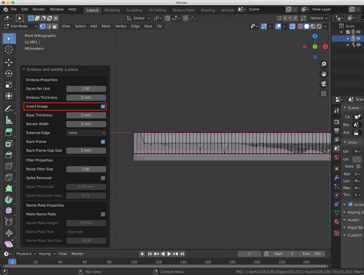Side view of the galaxy model showing the result of using the Invert Image button. The galaxy model pops-in instead of popping-out.